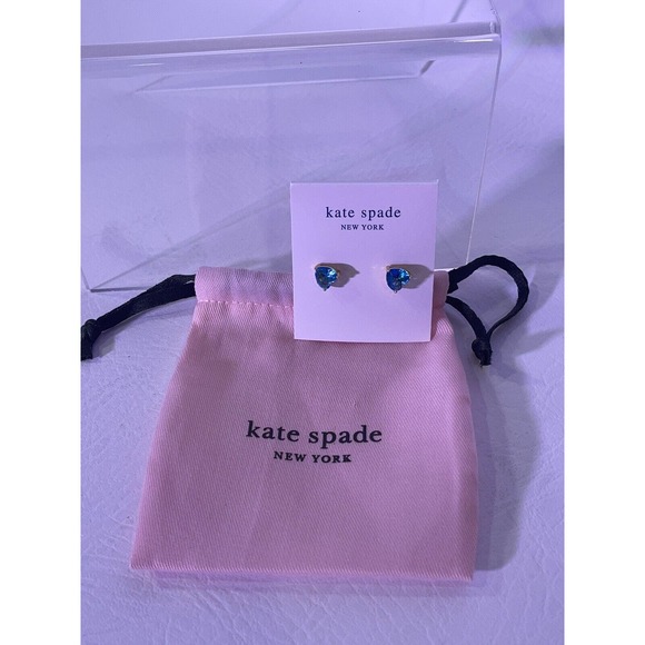 New Kate Spade My Love Cubic Zirconia Heart Stud Earrings Blue. NEW - Picture 1 of 3